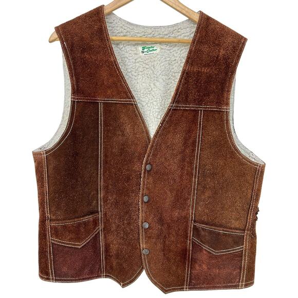 Vintage Mens Genuine Suede Sherpa Lined Snap Front Ranch Chore Vest Size M L